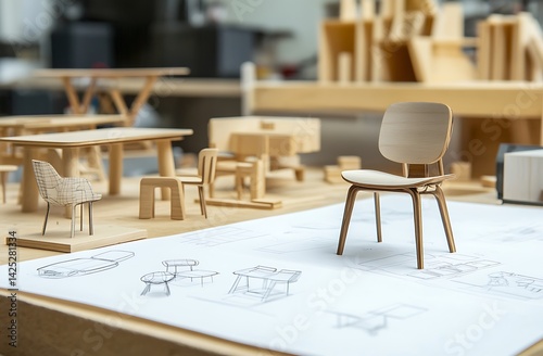 Miniature wooden furniture design sketches