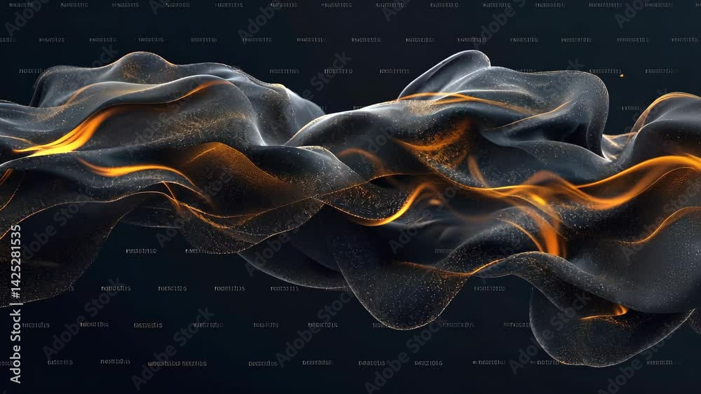 Abstract digital fluid simulation with gold particles.