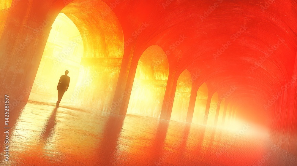 Fototapeta premium Figure in fiery archway