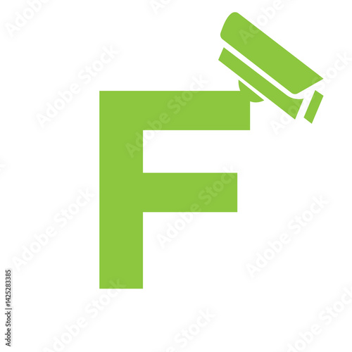 Initial Letter F Security Camera Icon, CC tv Symbol Vector Template