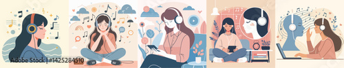 vector image of a woman listening to music