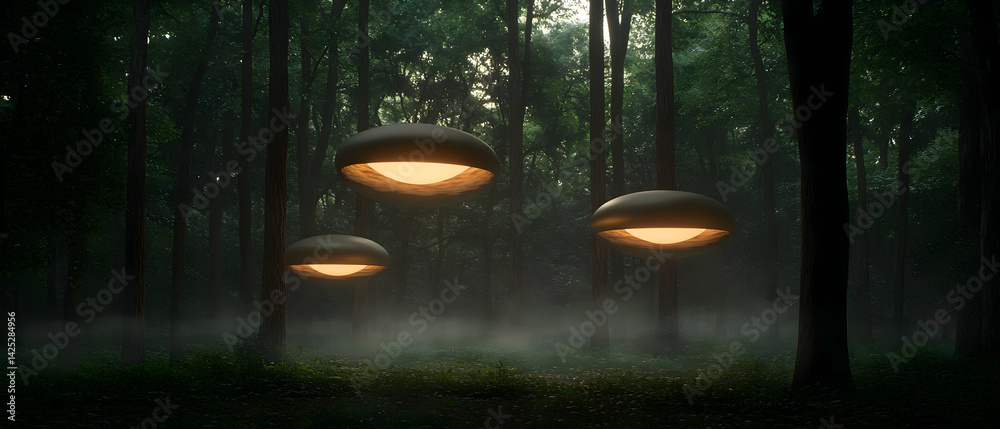Mysterious Floating Lights in a Foggy Forest