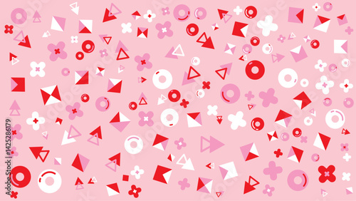 Pink background with red and white geometric shapes perfect for modern design projects, social media posts, website backgrounds, and stationary.