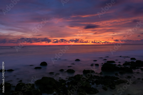 after sunset at menganti beach with long exposure photo