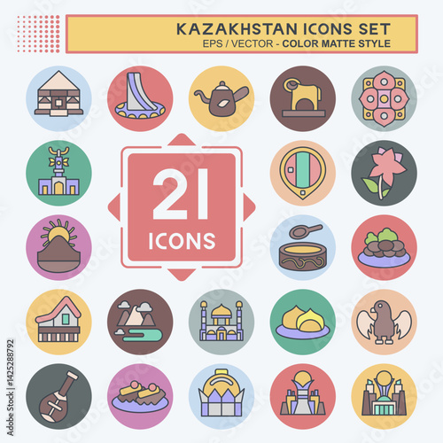 Icon Set Kazakhstan. related to Kazakhstan symbol. color mate style. design editable