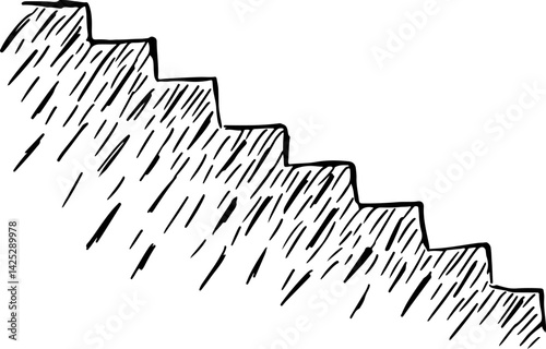 steps with cast shadow, side view, sketch hand drawn with black curved lines
