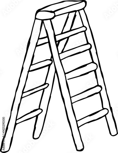 double-sided stepladder, sketch hand drawn with black curved lines