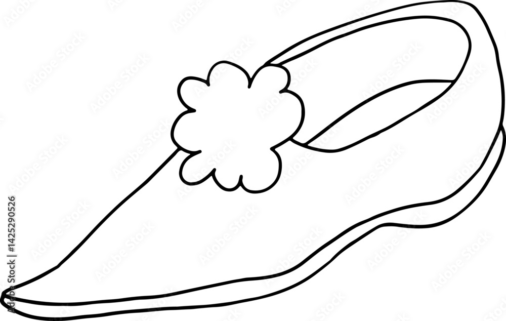 women's one unusual closed pointed toe shoe with pompom, hand drawn with black curved lines women's one unusual closed pointed toe shoe with pompom, hand drawn with black curved lines
