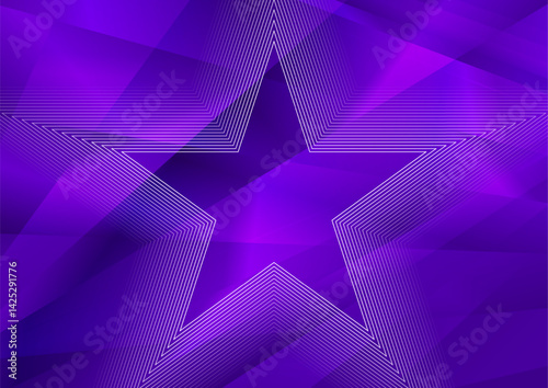 Linear star shape on the violet low poly glossy background. Geometric abstract background