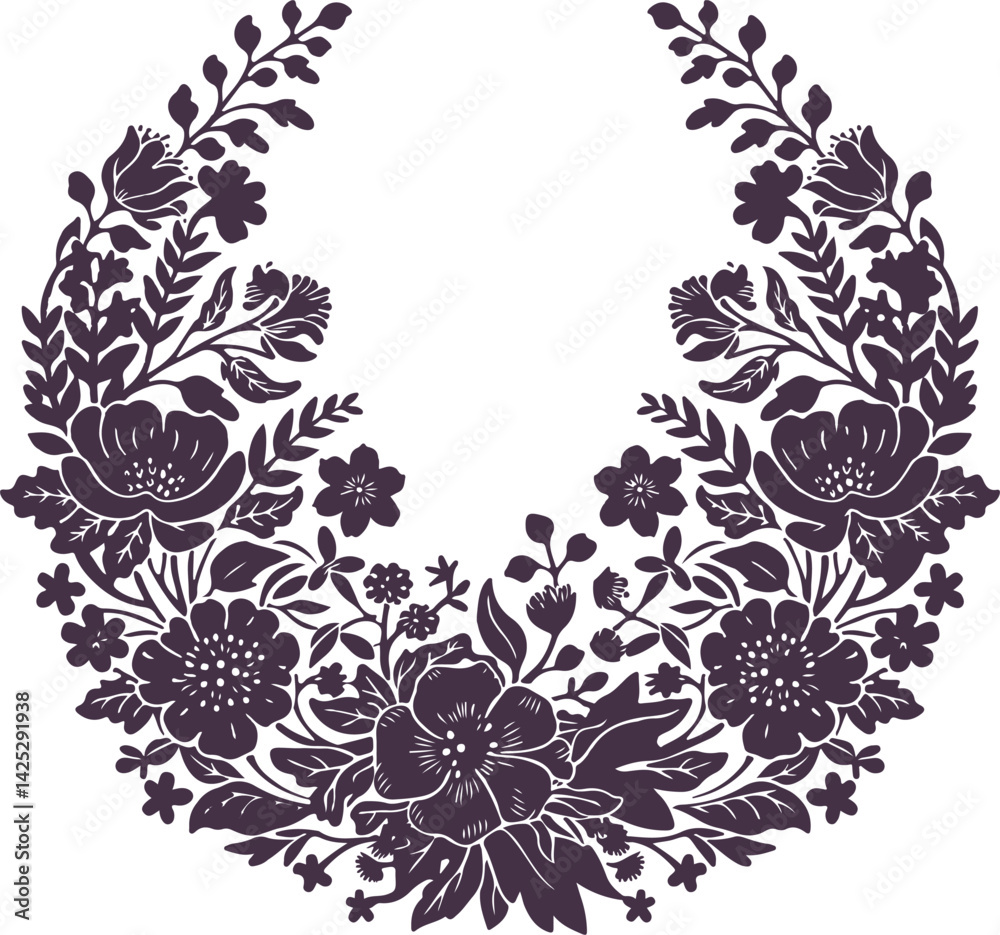 Fototapeta premium Silhouette delicate blossom floral illustration - frame, border design