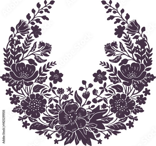 Silhouette delicate blossom floral illustration - frame, border design