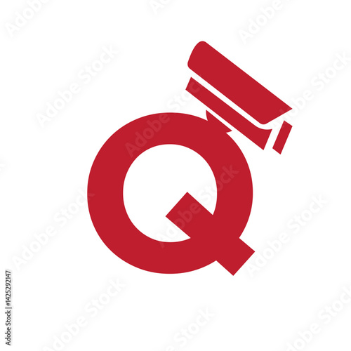 Initial Letter Q Security Camera Icon, CC tv Symbol Vector Template