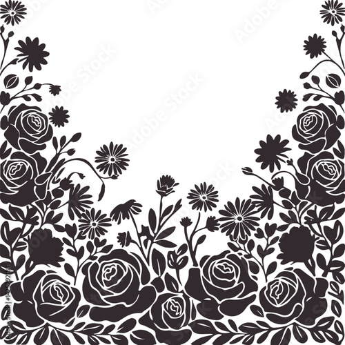 Silhouette delicate blossom floral illustration - frame, border design