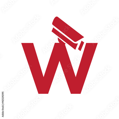 Initial Letter W Security Camera Icon, CC tv Symbol Vector Template