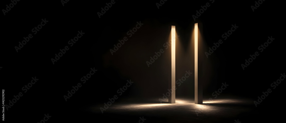 Empty Stage with Illuminated Pillars