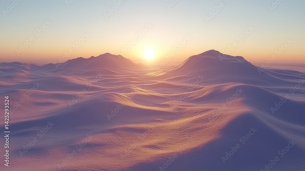 Naklejka premium Snowy mountains sunset