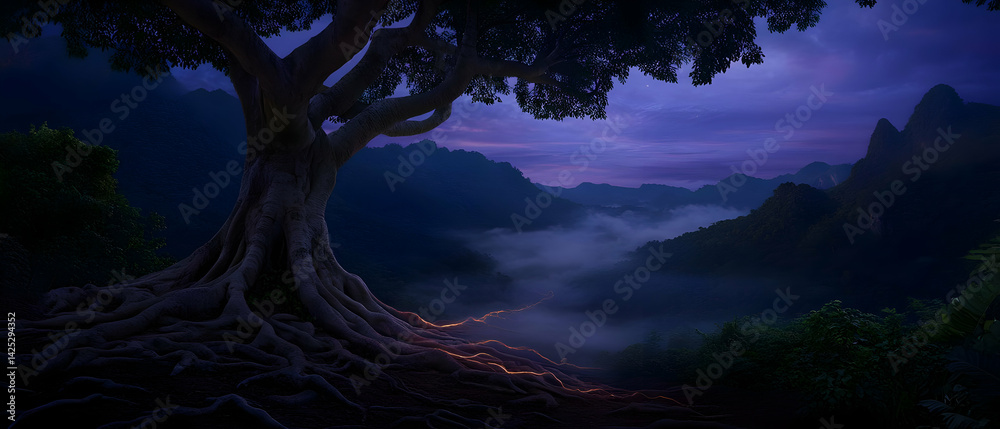 Mystical Mountain Tree at Dawn
