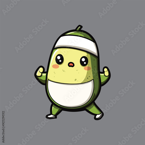 Cute Avocado Cartoon Character Doing Exercise