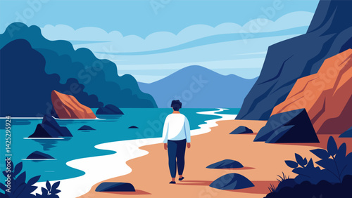 A patient walks along a rocky beach and comes across a secluded cove where they can sit in quiet reflection and let the sound of crashing waves guide.