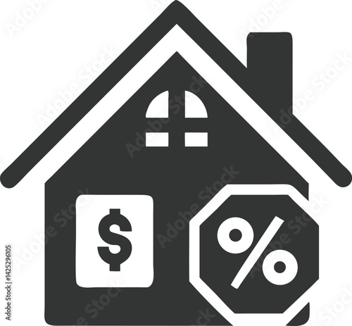 Home Icon Dollar Sign and Percent Symbol on Transparent Background