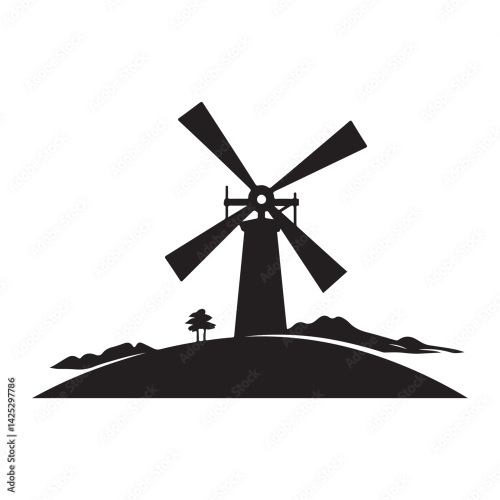 Windmill simple minimal black silhouette Windmill simple minimal black silhouette
