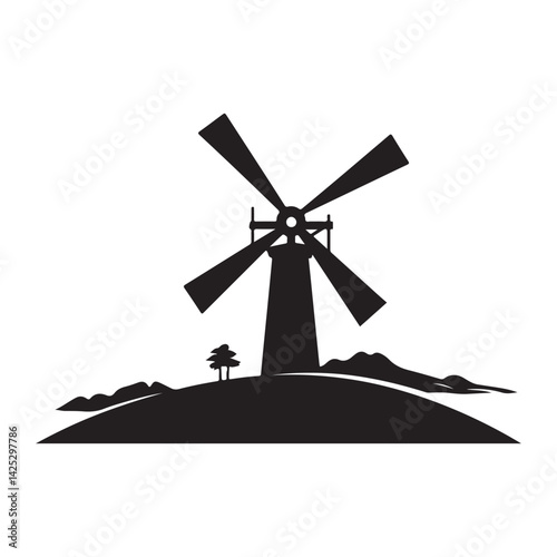 Windmill simple minimal black silhouette
