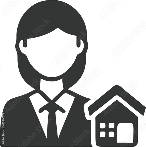Female Realtor Icon with House on Transparent Background