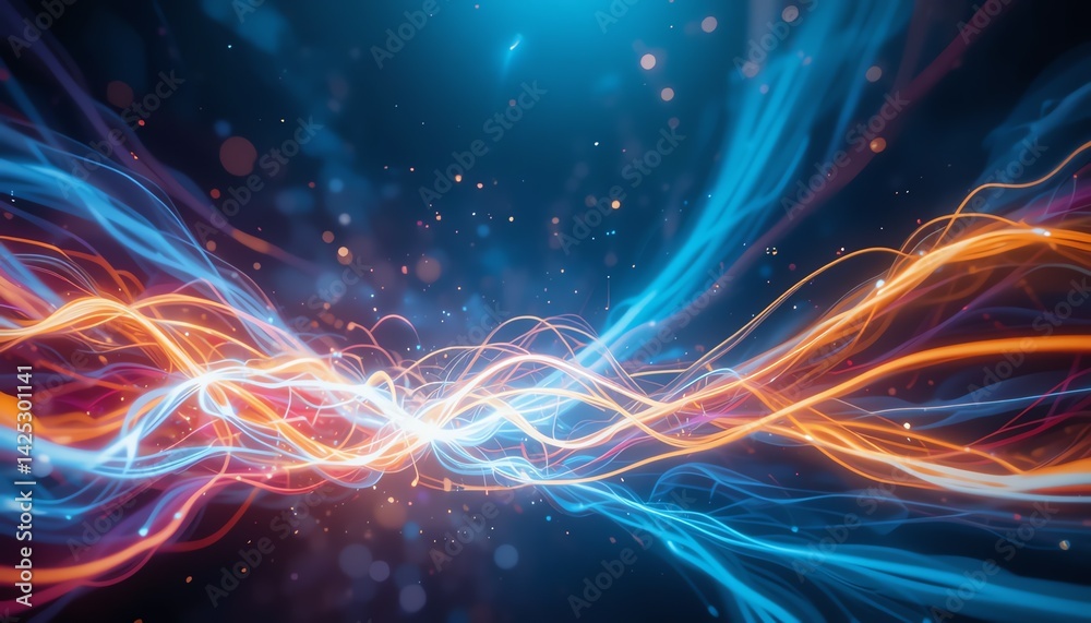 Abstract Energy Flow Vibrant Blue and Orange Light Trails Swirling Dynamically Abstract Energy Flow Vibrant Blue and Orange Light Trails Swirling Dynamically