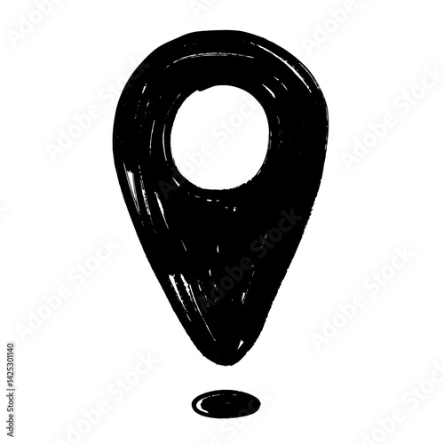Hand drawn location pin icon in doodle style. This black and white sketch represents a map pointer used for marking places, GPS, and navigation.