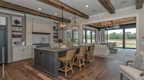Wallpaper Mural Spacious farmhouse kitchen with exposed beams and an open-concept design. Torontodigital.ca