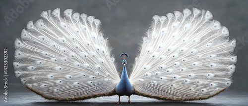 Majestic White Peacock Displaying Splendid Feathers