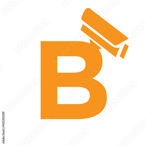 Initial Letter B Security Camera Icon, CC tv Symbol Vector Template