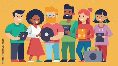 A group of friends turned business partners run the record store each with their own unique music preferences creating a diverse and eclectic Vector illustration