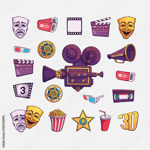 Cinema Set Vector Cartoon Illustration