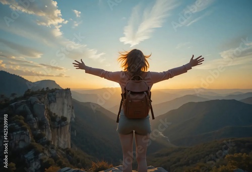 young woman in the mountains
