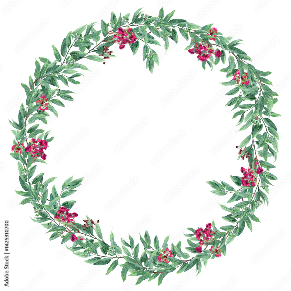 Fototapeta premium Round vignette Eucalyptus blooming