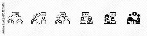 Doctor and Patient Consultation Icon – Medical Discussion and Diagnosis Symbol, Doctor talk with patient icon, Doctor consultation with patient icon