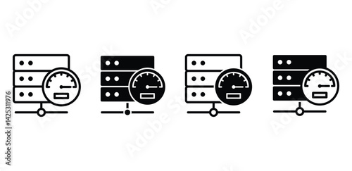 Performance Server Icons Speedometer and Database Symbols Vector Design Illustration