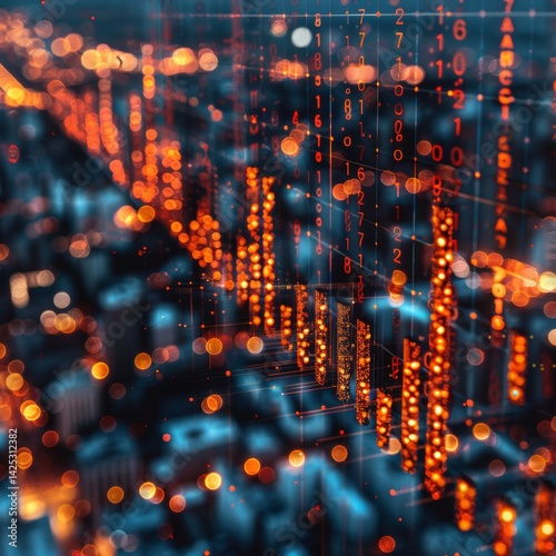 Abstract economy background visualized through financial graphs and rising bar charts. Economic concept