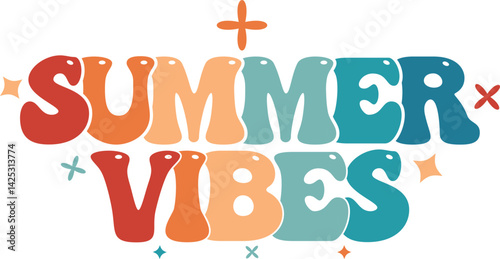Summer Vibes Retro T-Shirt Design with Colorful Typography

