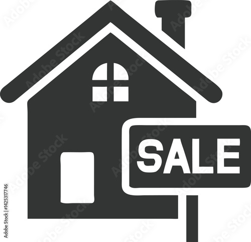 House with Sale Sign Icon, Modern Design on Transparent Background