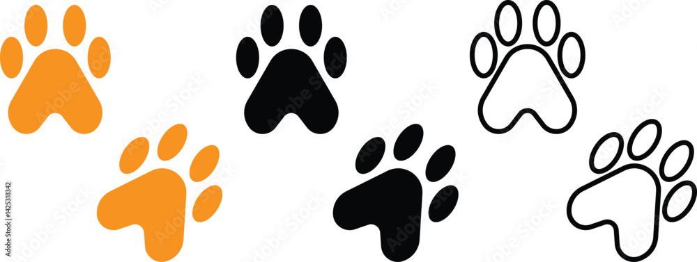 Fototapeta premium Paw Print Vector Set , Animal Paw Prints Collection , Pet Paw Print Symbols , Paw Print Icon Set