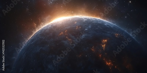 Stunning View of a Planet Surrounded by Stars and Glowing Atmosphere
