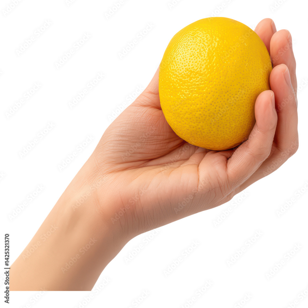 Hand Holding Fresh Lemon isolated on transparent background. Hand Holding Fresh Lemon isolated on transparent background.