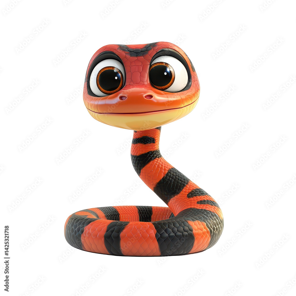 Fototapeta premium Colorful animated snake character with large expressive eyes and a friendly appearance in a whimsical style