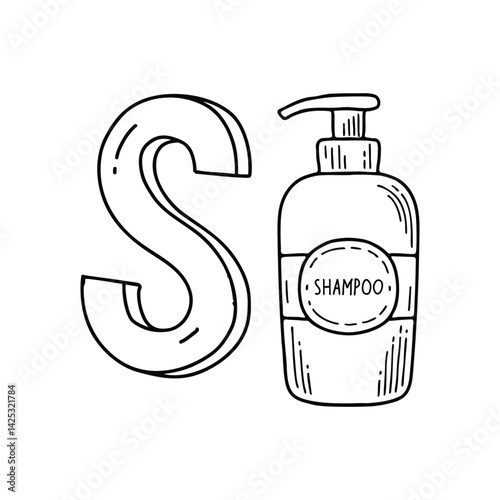 An illustration of letter S stand for Shampoo