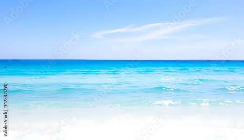Panoramic vista of tranquil turquoise ocean and clear azure sky on a sunny day