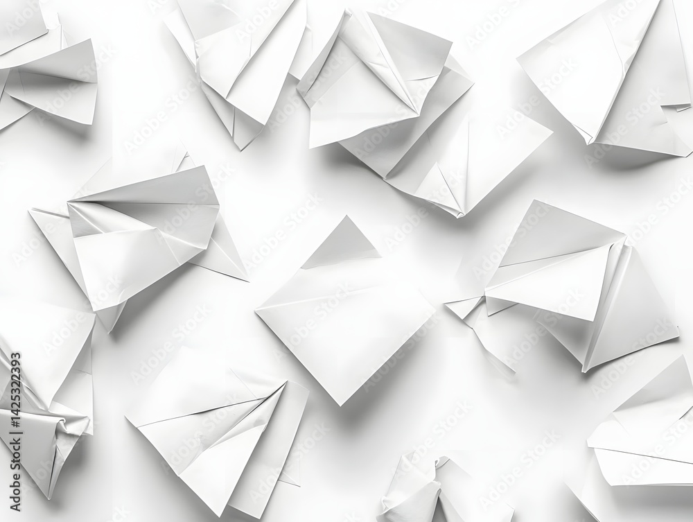 Obraz premium Abstract Composition of Crumpled White Paper Shapes on a Clean Background