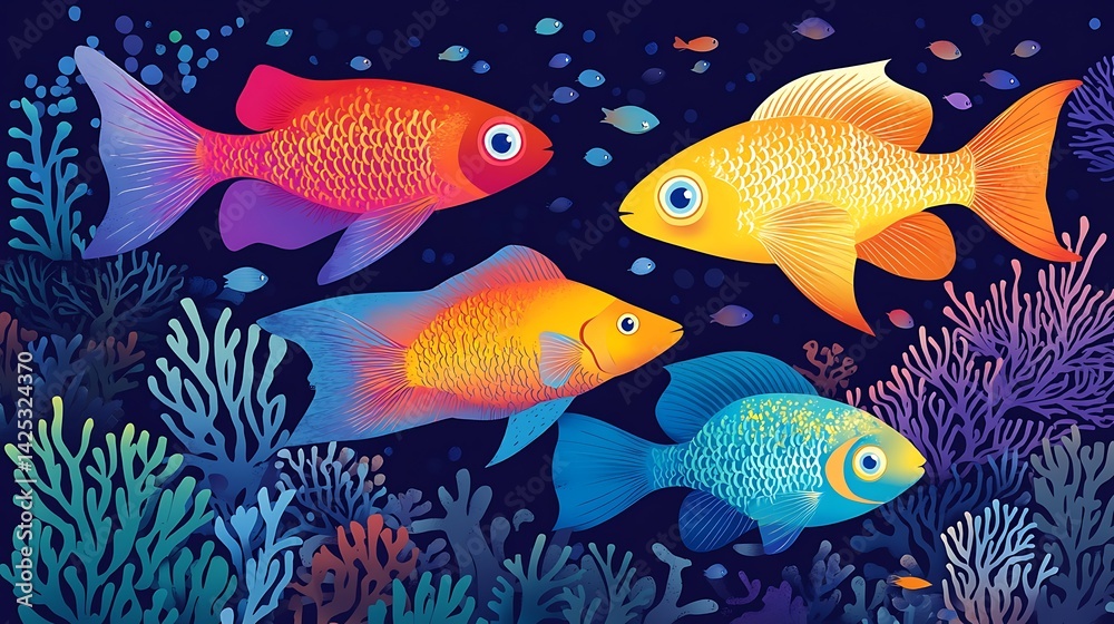 Fototapeta premium Vibrant Reef Fish with Ocean Scene.