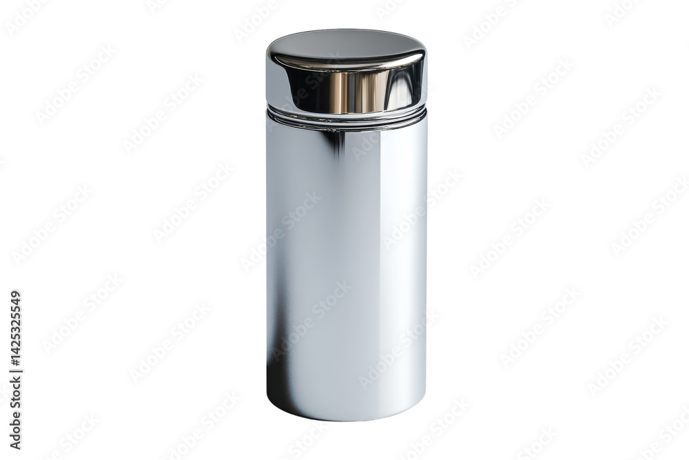 Sleek chrome cylindrical container with a polished top studio shot against a black background Perfect for product displays showcasing sleek on transparent background Sleek chrome cylindrical container with a polished top studio shot against a black background Perfect for product displays showcasing sleek on transparent background